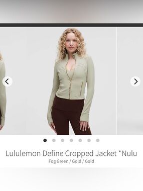 Lululemon cropped define nulu jacket gold details fog green size 6